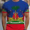 Men's Novelty T-Shirt | Vibrant Multi-Color Polyester Casual Tee with Haitian Flag & Cannon Print | Round Neck,Regular Fit