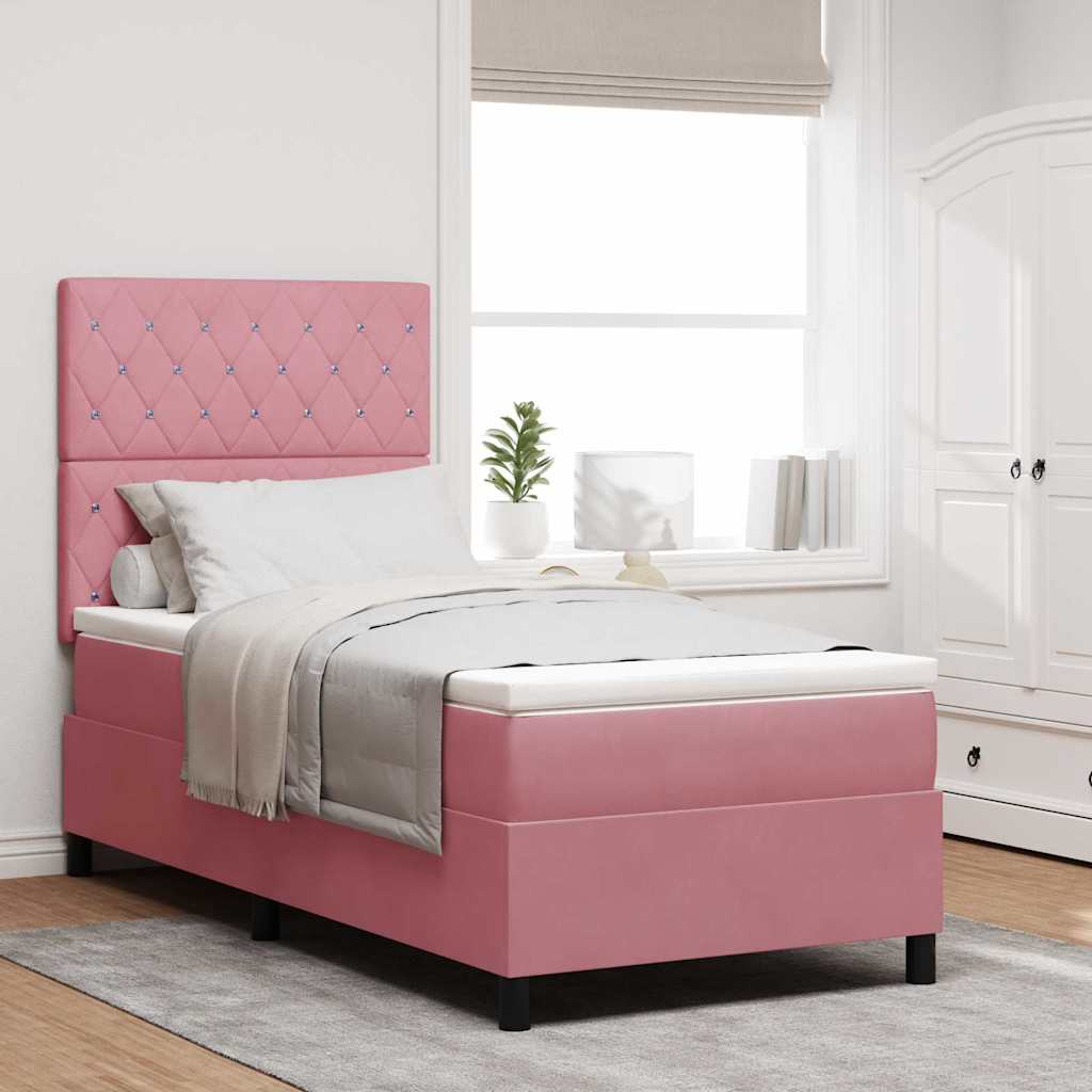 Boxspring bed with mattress and headboard Pink 100 x 200 cm Velvet