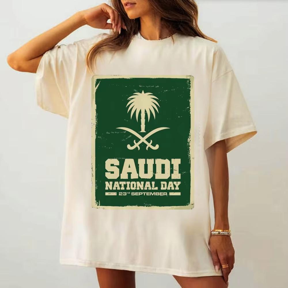 Saudi National Day T Shirt Female Psychedelic Pastel Kawaii Classic University Shirt Y2k Anime Streetwear Aesthetic Grunge 2000s