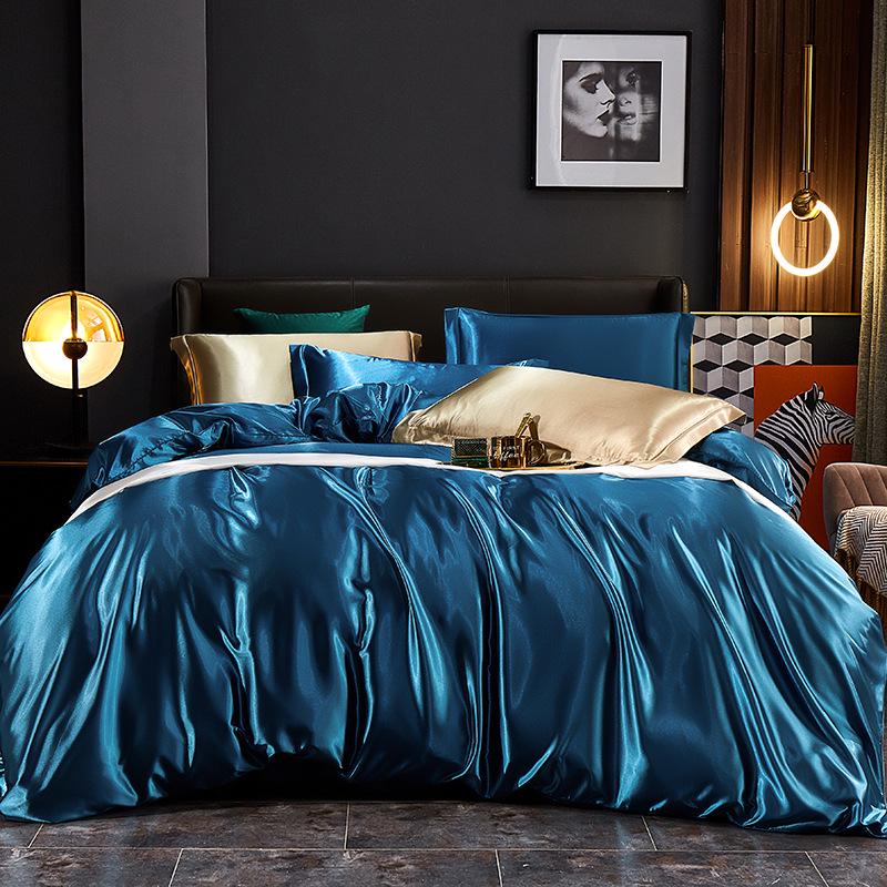 Summer Nude Four-Piece Solid Color Mulberry Silk Bedding Set with Ice Silk Bed Sheet