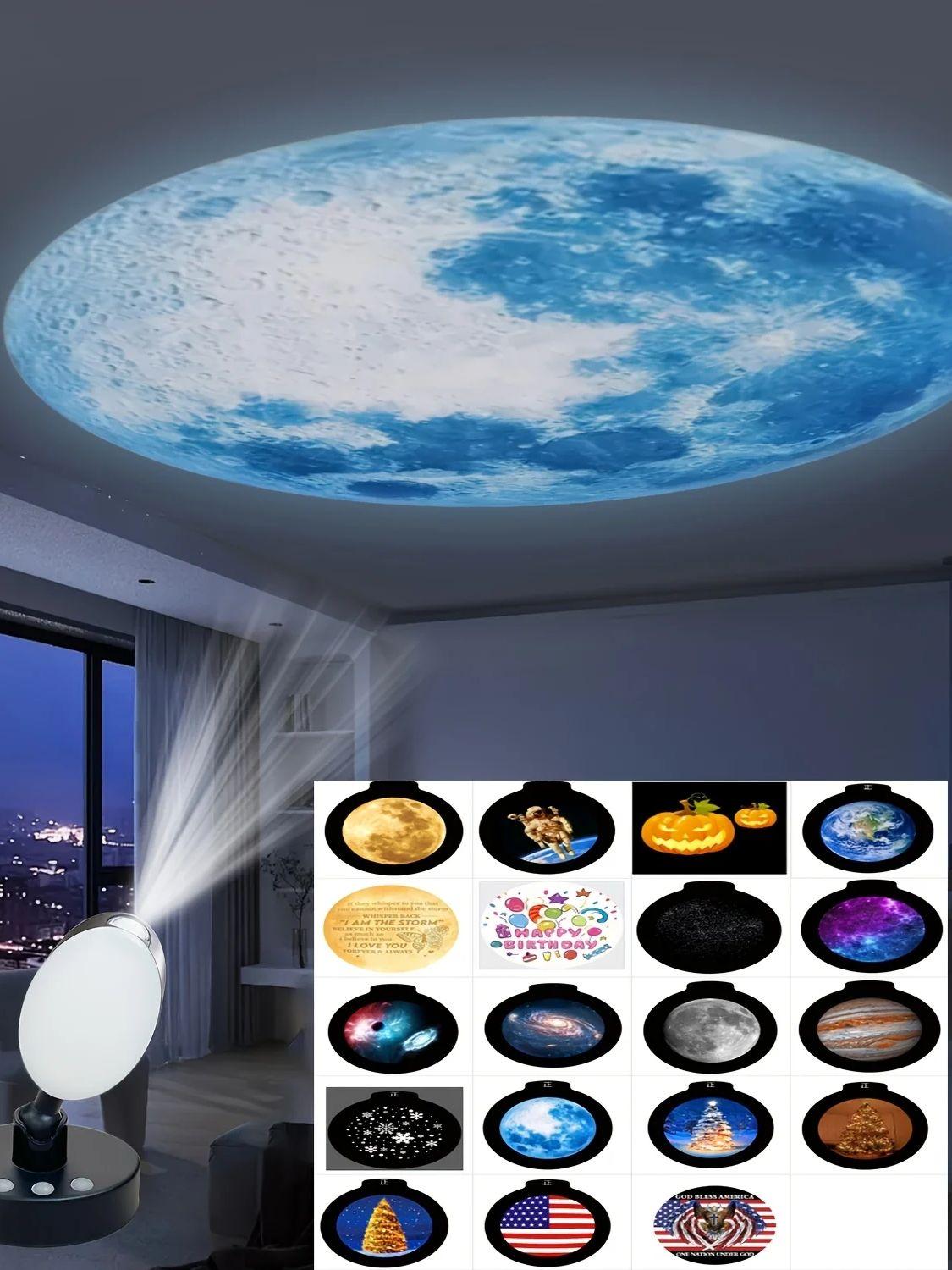 

1 Projector Light Plus 19 Light Chip Accessories,Rechargeable Moon Star Projection Light Can Rotate Night Light