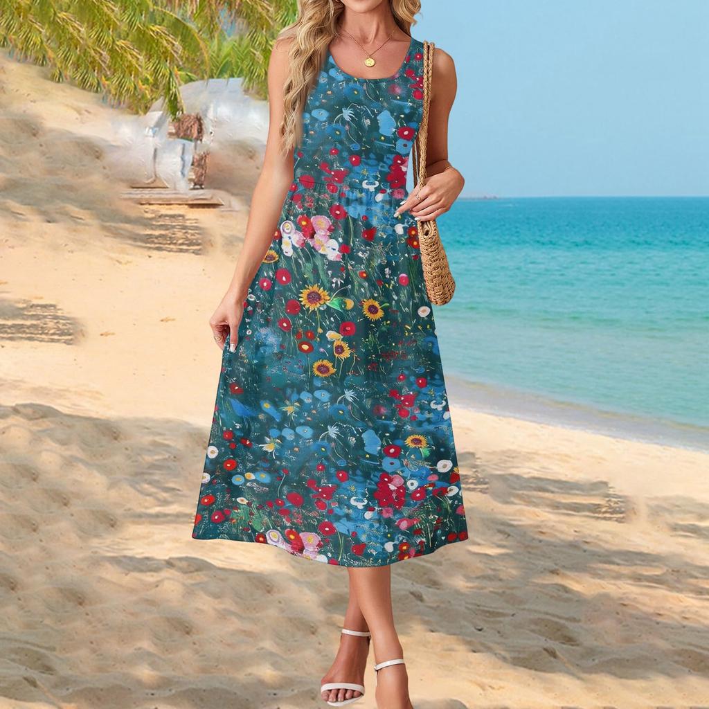Modisches Damen-Sommerkleid, elegante Freizeitkleidung, Strandurlaub-Sonnenrock mit Taschen