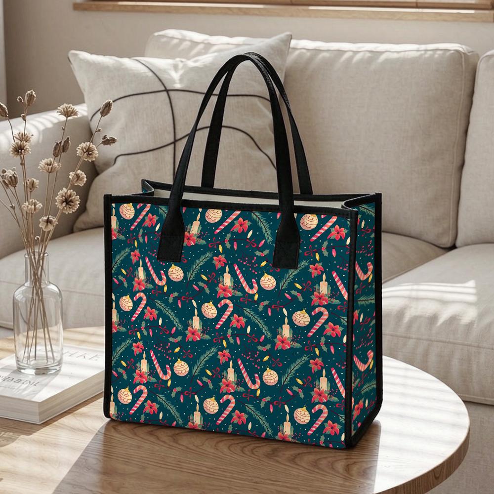 Christmas Pattern Tote Bag Fashion Portable Large Capacity Shoulder Handbag for Daily Use