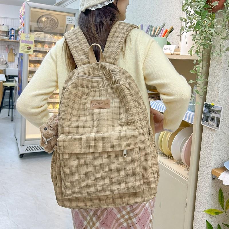 Schultasche Japanischer Campus Herbst und Winter Retro Karomuster Rucksack Mittelschule Schultasche Nische Große Kapazität Studenten Klassenrucksack