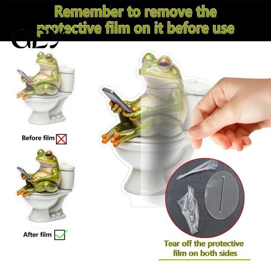 Acryl-Schreibtisch-Ornament Frosch auf Toilette Dekoration, 2D Lustige Badezimmer-Regalfigur, Niedliche Figuren-Dekoration Zusammengebaute Statue für Schreibtisch Wohnzimmer Büro,