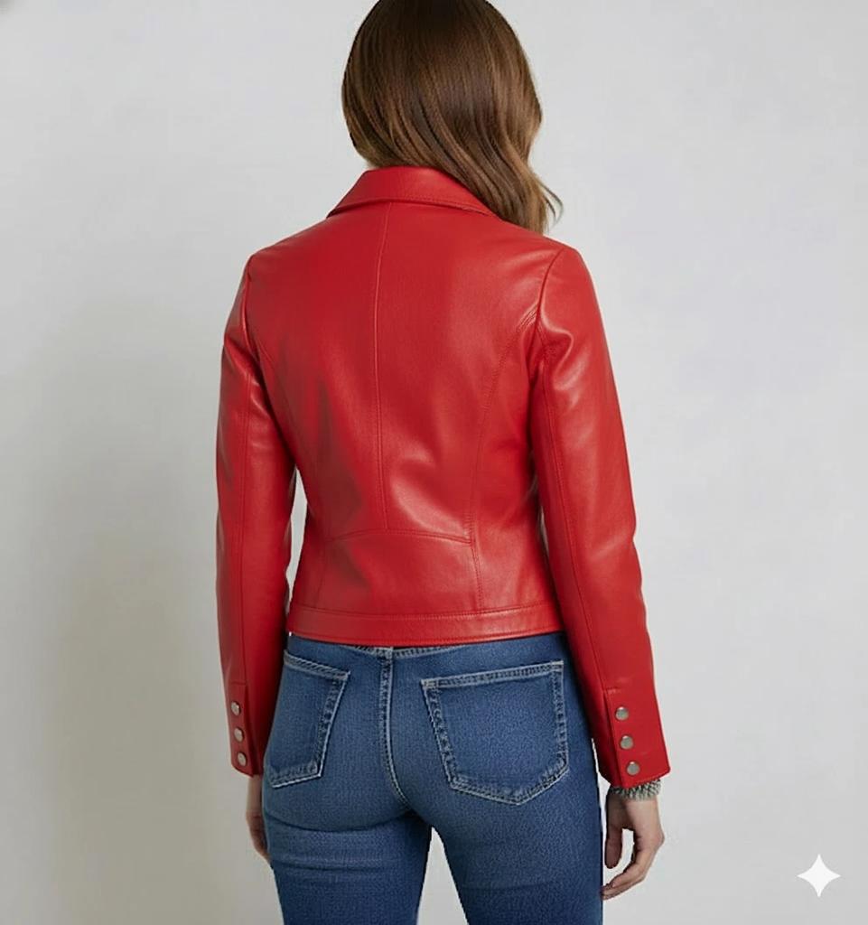 Women Lambskin Leather Jacket Genuine Trucker Stylish Red Soft Casual Handmade