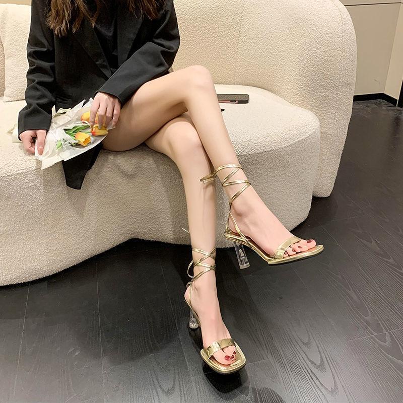 Stiletto Cross Strap Sandals Back Empty Single Shoes Open-toed Summer Sexy High Heels Women's Bed