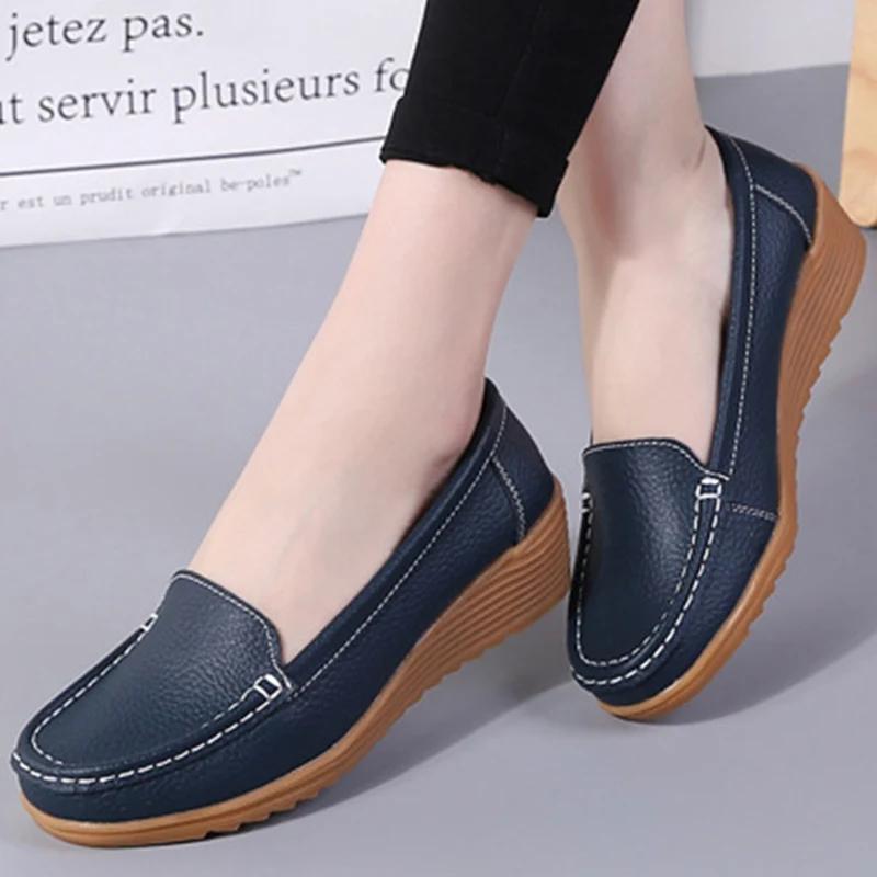 Fashion Black Women Shoes Soft Leather Shoes With Heels Loafers Flat Shoes Women's Moccasins Casual Zapatos Mujer Flats Female Footwear