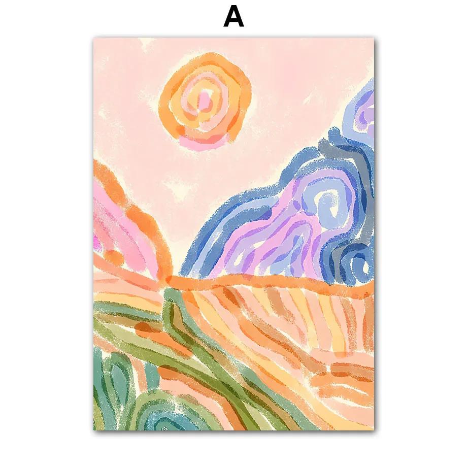 

Watercolor Mountain Flower Leaves Geometry Wall Art Posters, Nordic Abstract Pictures, Bedroom Decor, Indoor Canvas Painting 21x30cm No Framed