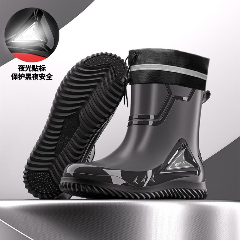 Herren mittelhohe Regenschuhe Mode Nacht reflektierend integriertes Bündel wasserdichte Schuhe rutschfeste Herrenregenstiefel Angelgummischuhe