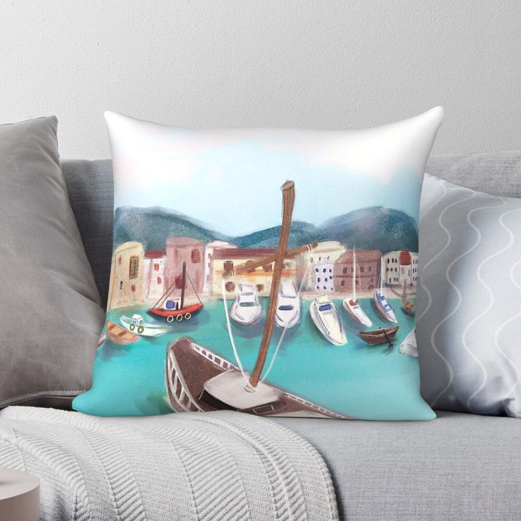 Kyrenia Cyprus Square Pillowcase Polyester Linen Velvet Pattern Zip Decor Pillow Case Home Cushion Case Wholesale