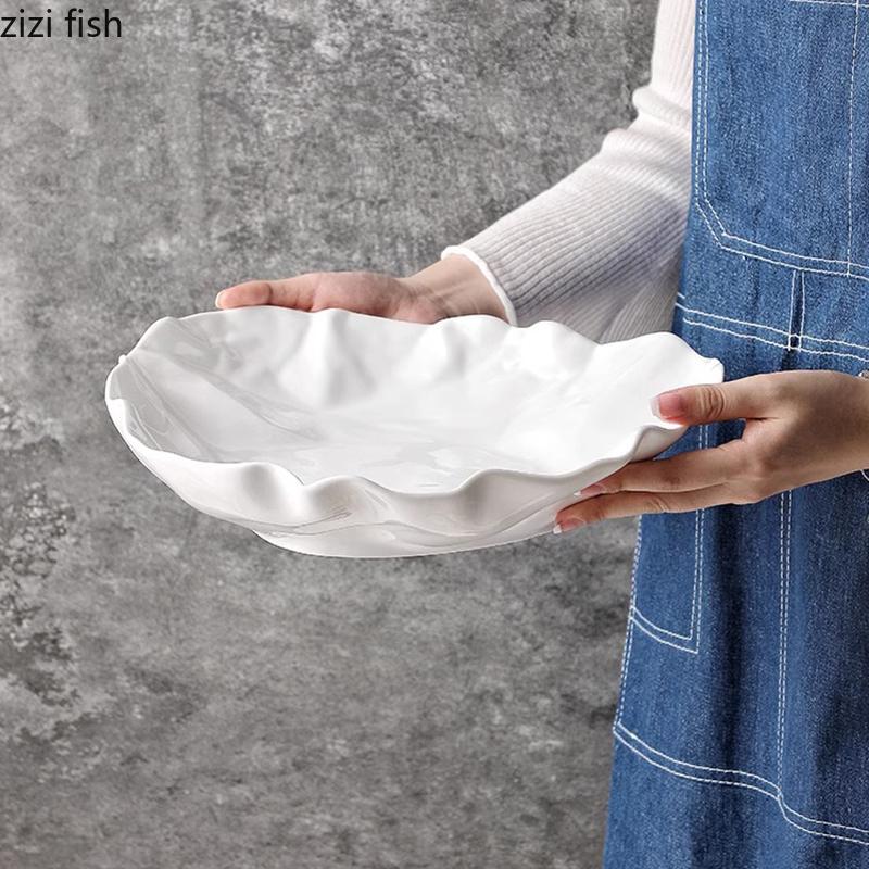 Fold Texture Ceramic Salad Plate Solid Color Irregular Dessert Dish Vegetable Plate Sashimi Plates Restaurant Creative Tableware