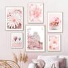 Spring Pink Japanese Sakura Peony Butterfly Flower Orchid Church Building Posters Wall Art Canvas Painting Living Room Decor