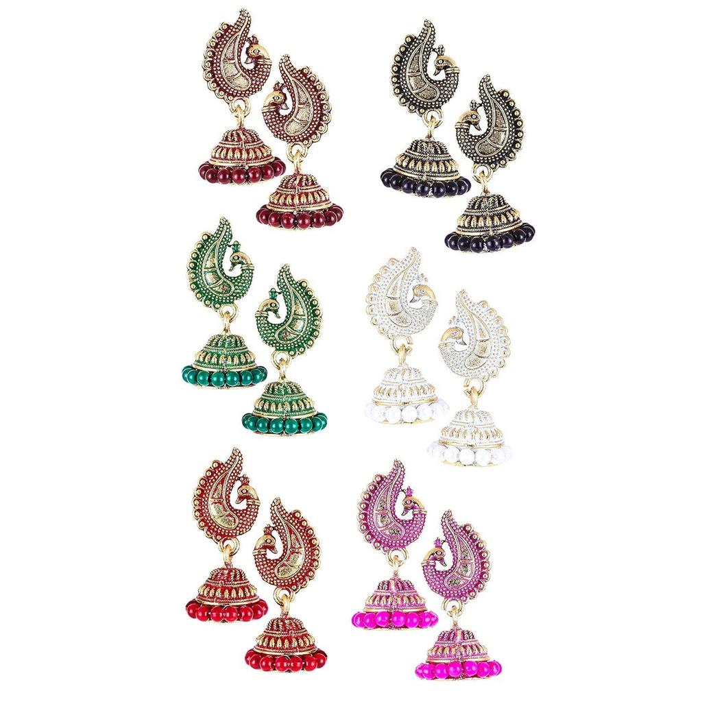 Peacock Jhumkas Jhumka Jhumki Earrings Combo Set Ear Rings For Women Girls Ladies Traditional Wedding Temple Gold Meenakari Ethnic