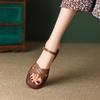 Fashion 2025 New Summer Women Sandals Retro Women Shoes Open Toe Low Heel Sandals Genuine Leather Shoes for Women Brown Big Size