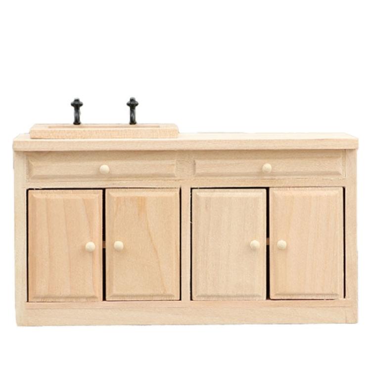 Natural Wood Dollhouses Kitchen Cabinet Miniature Furniture Model Figurine For Realistic Scene Display Arrangement
