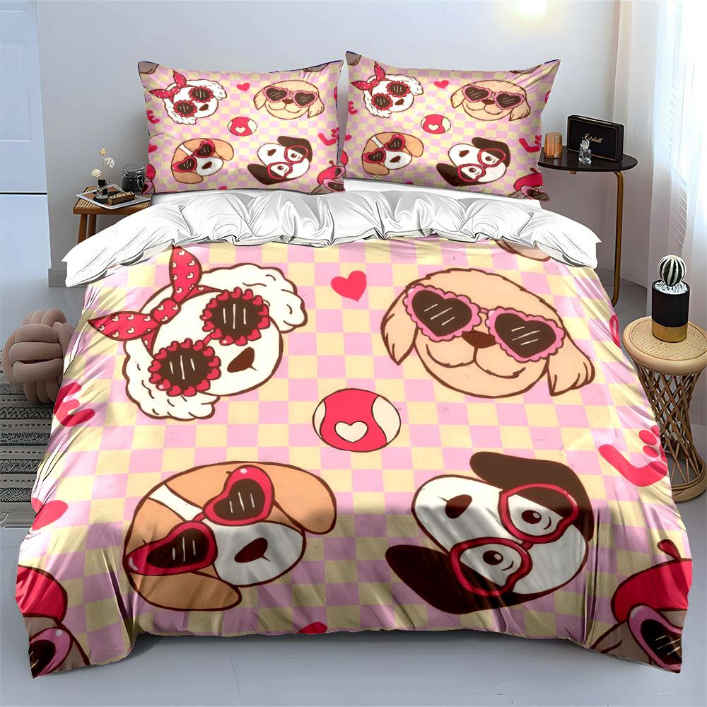 Cartoon Dog Print Three-Piece Set Soft Comfortable Duvet Cover Bedding Set Included 1*Duvet Cover & 2*Pillowcases, Gift