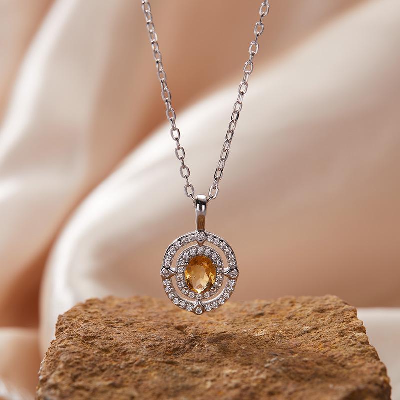 High Sense Light Luxury S925 Sterling Silver Plated 18K Gold Natural Colored Treasure Collarbone Chain Necklace Pendant Niche Jewelry