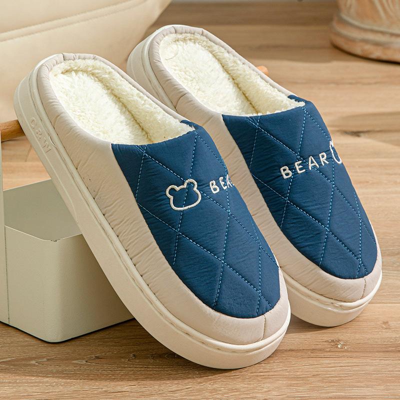 Cotton Slippers Men's Autumn and Winter Couples Plaid Simple and Fashionable Indoor Home Use Thickened Warm Plush Cotton Slippers Women