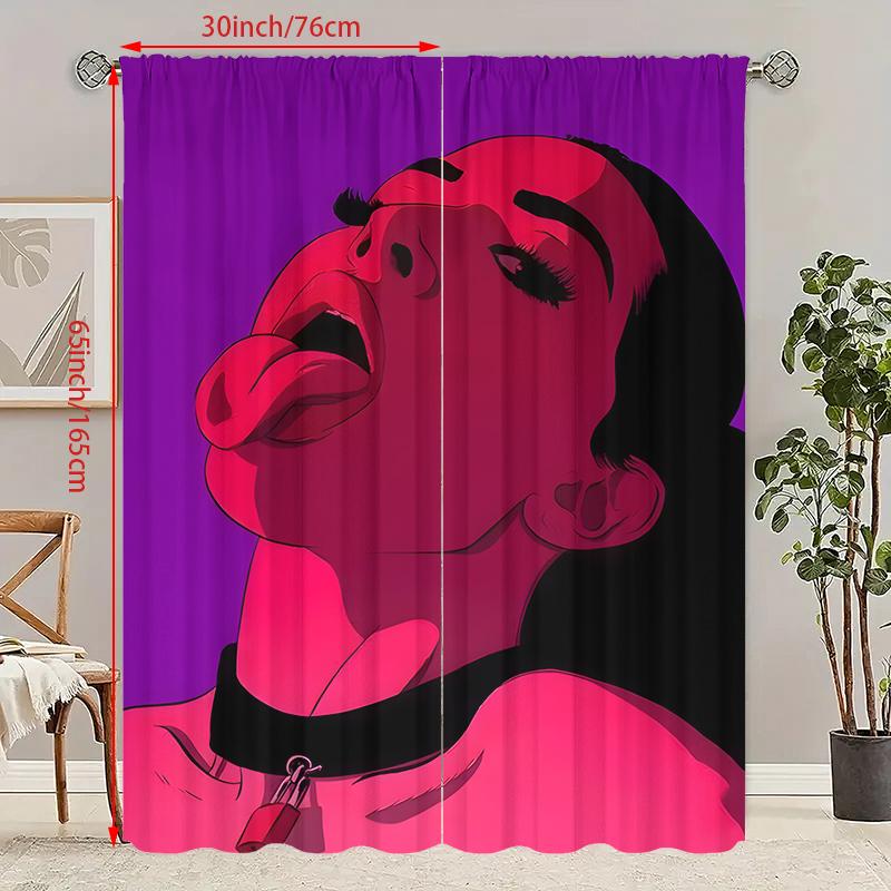 2 pos - Valentine's Day Figures 12 prints - Printed curtains - Polyester material - Suitable for bedroom, living room, study,