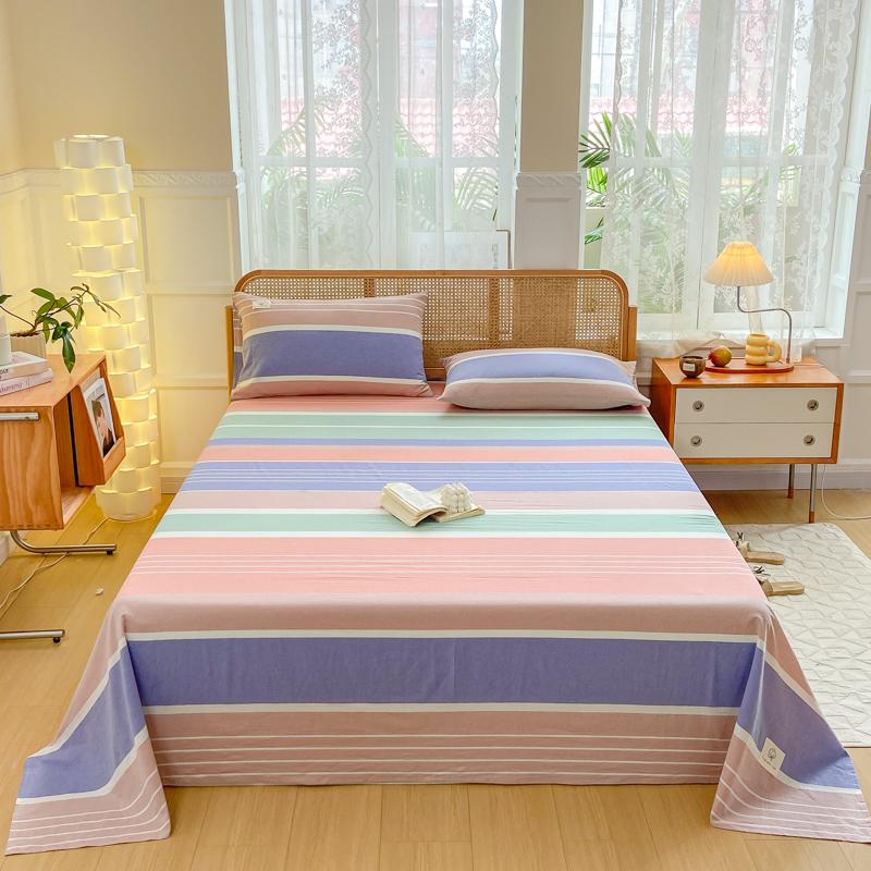 

Комплект из 3 простыней из 100% хлопка с простым клетчатым узором, приятная для кожи, удобная простыня с геометрическим принтом и наволочками 160x230cm 3Pcs