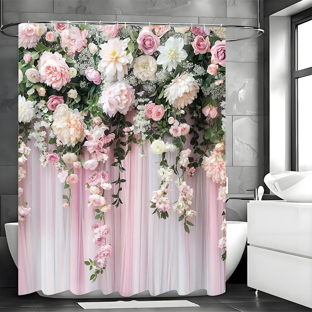 Pink Flower Shower Curtain for Women Bridal Wedding, Pink Flower Romantic Suitable for Girls and Ladies, Bathroom Decorative Sh
