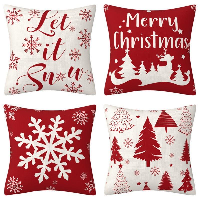 Weihnachts-Dekokissenbezug Leinen Festliches Weihnachtsthema Elch Schneeflocke Rückenlehne Wohnzimmer Sofa Dekoration Kissen Kissenbezug