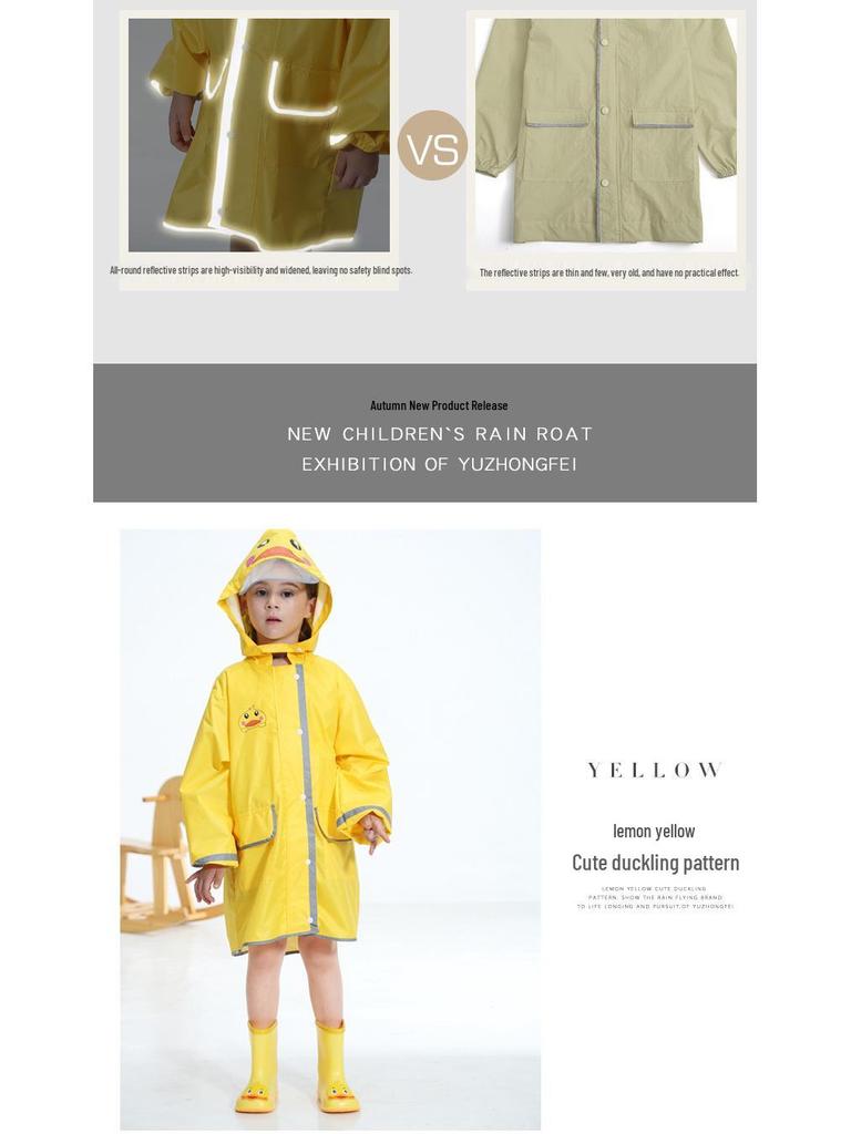 Children's Cartoon Raincoat with Backpack Space - Yellow Duck Design