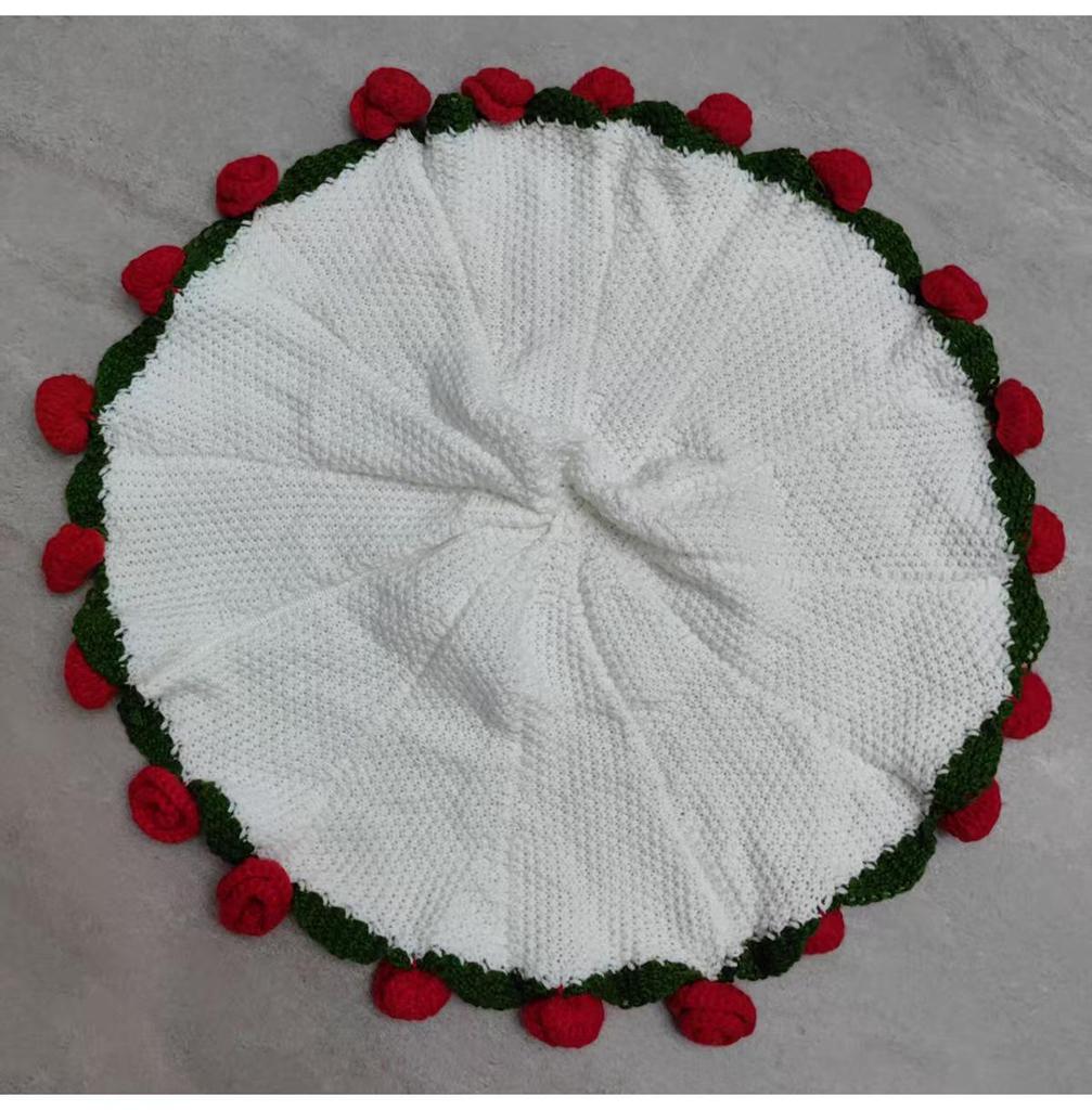 Handmade Knitted Rose Bouquet Round Crochet Flower Blanket