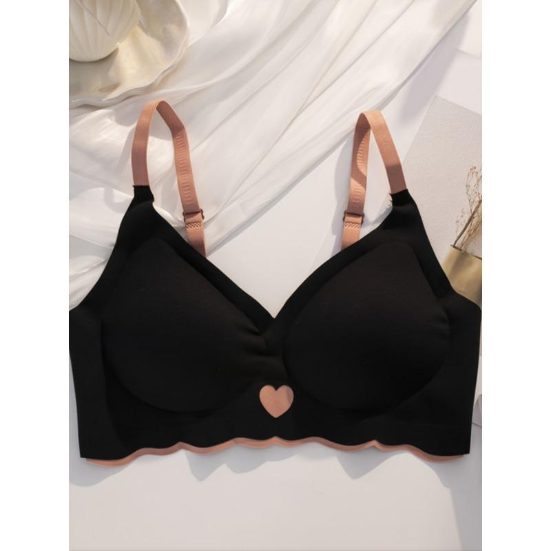 Women's Black Wireless Seamless Bra with Heart Detail Comfortable Push Up Bralette