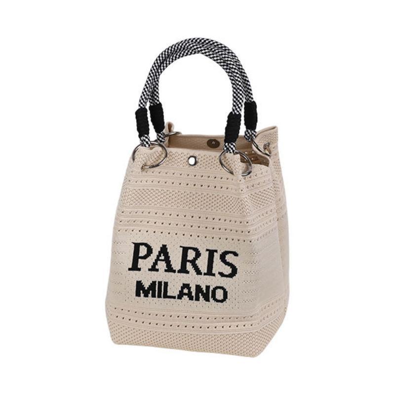 Knitted Tote Bag Letter Design Sturdy Rope Handles For Daily Shopping Commute Travel