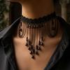 Black Lace Pendant Necklace Tassel Drop Beaded Necklace Fashion Choker Necklace  Women