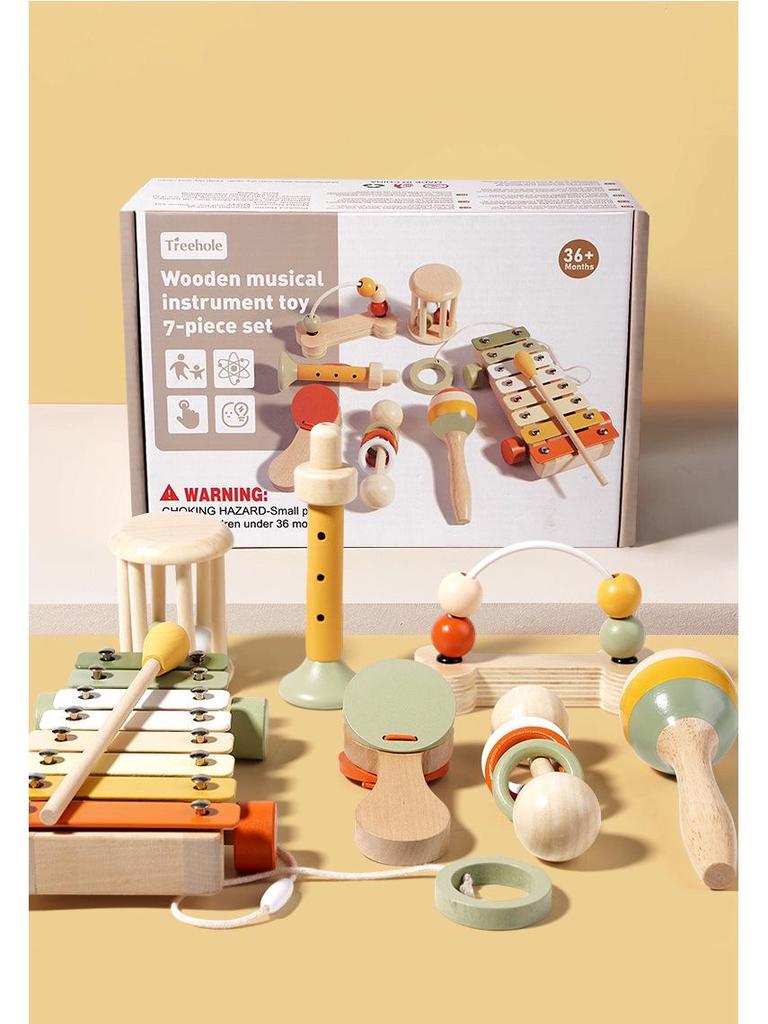 Montessori Wooden Rattle & Orff Instruments Set for Infant Grasping and Early Education