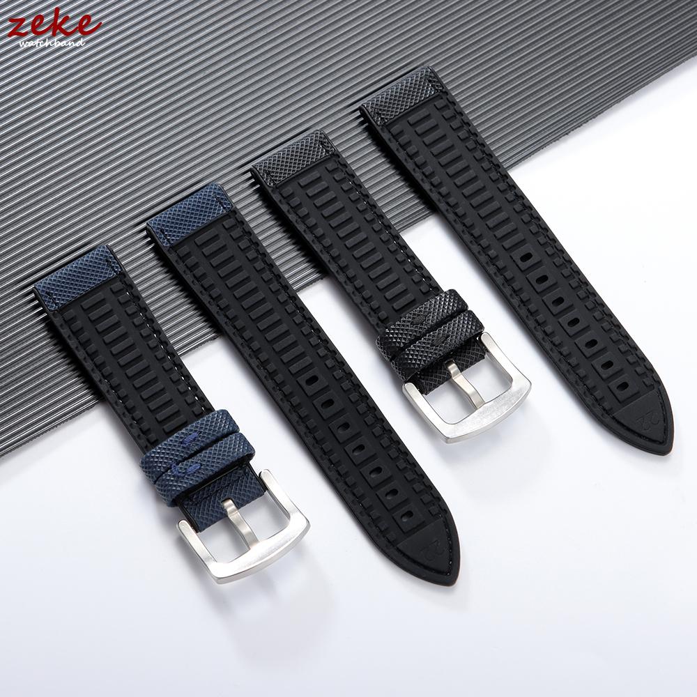 20mm 22mm 24mm Premium Silicone Watch Band Silver Buckle Waterproof Soft Rubber Strap Stitching Belt Replacement Universal Watch