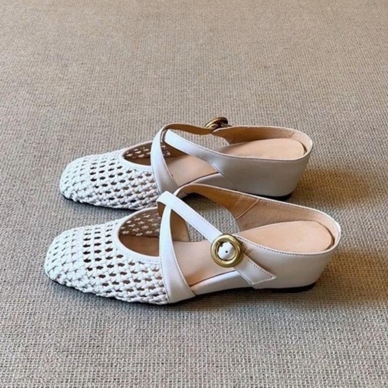 

Модные плетеные женские босоножки на каблуке, повседневные туфли-мюли, женские летние шлепанцы с квадратным носком, тренд 2025, удобные слайды, мягкая кожа, сандалии 40 бежевый