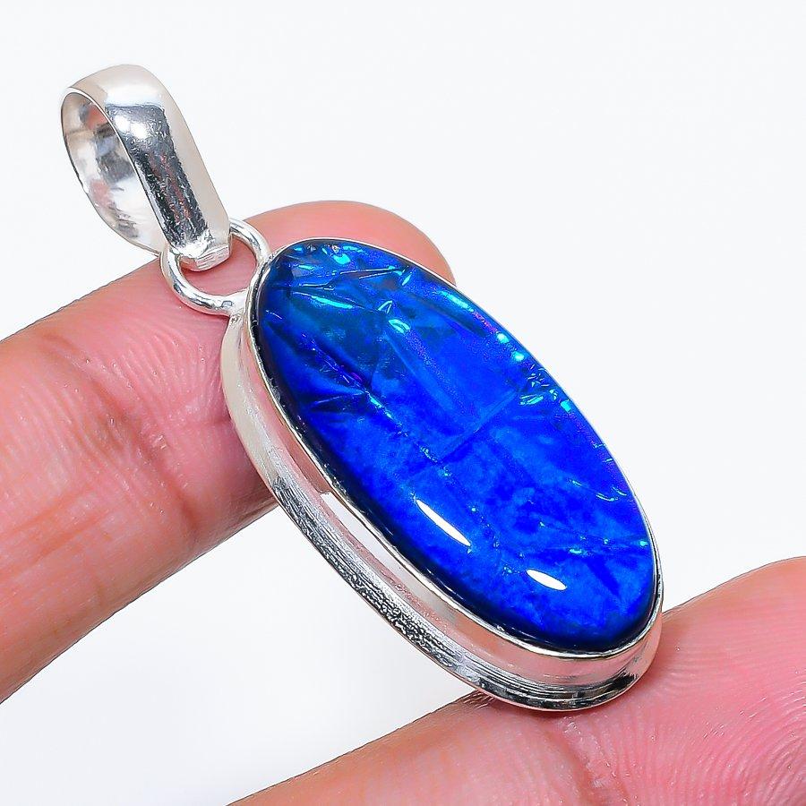 Natural Blue Triplet Opal 925 Sterling Silver Jewelry Pendant 1.89" AP-16553