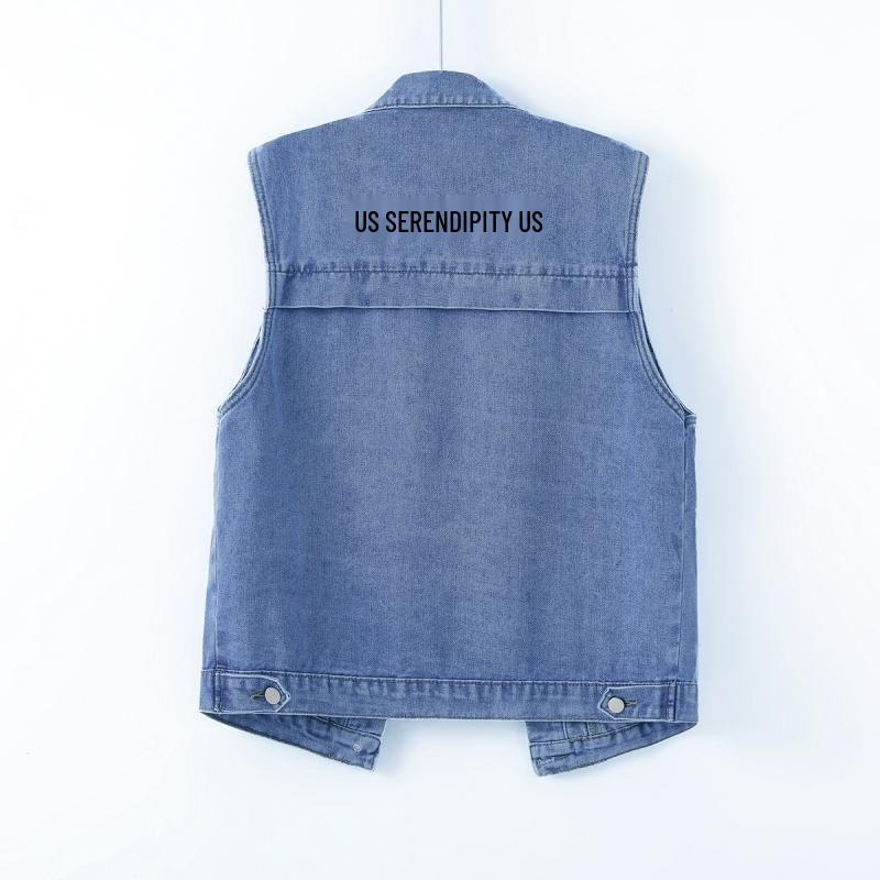 Plus Size Women's Denim Vest with Large Pockets for Spring/Fall