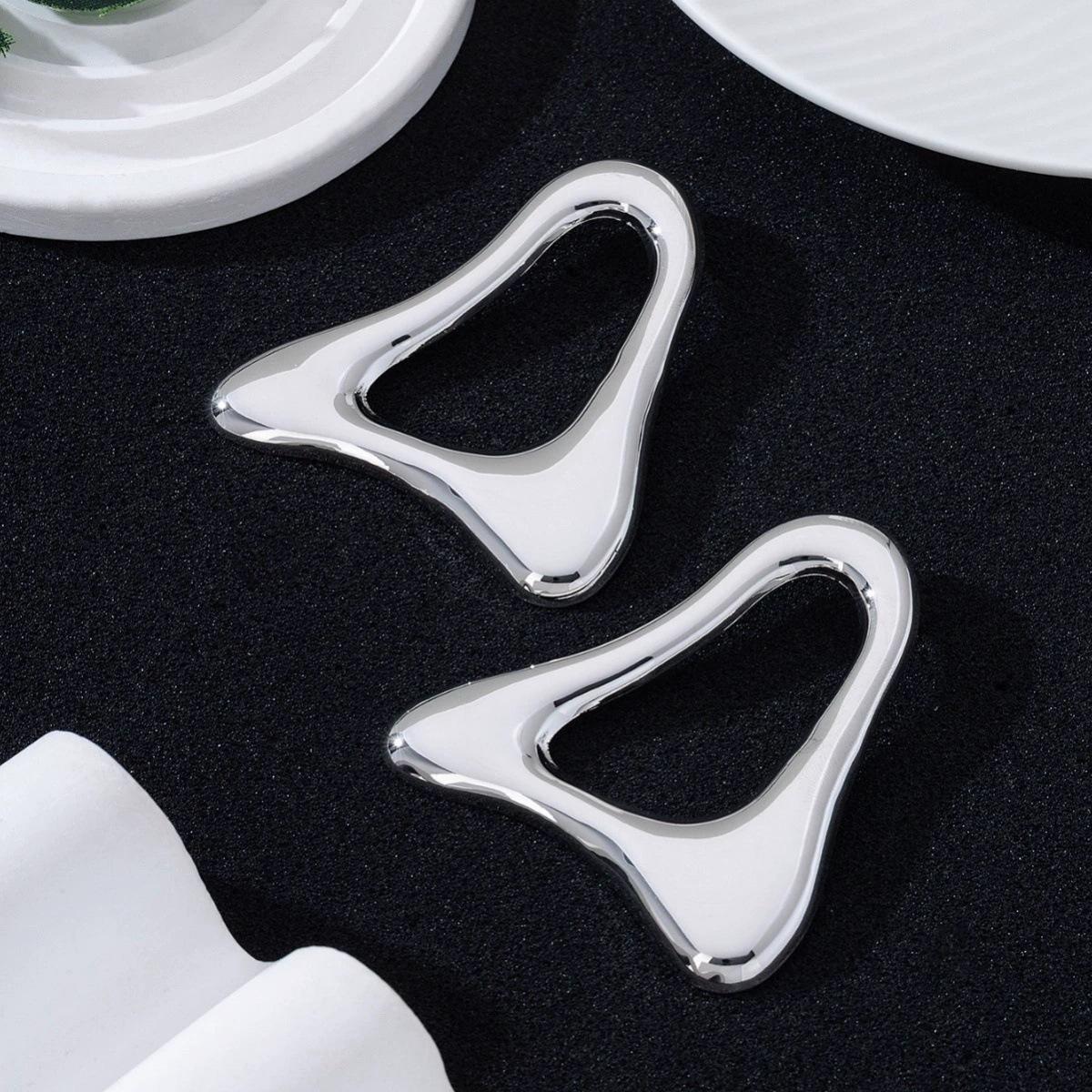 Retro Exaggerated Metal Hollow Out Big Triangle Shape Stud Earrings for Women Unique Design Party Jewelry Fashion Accessory Gift