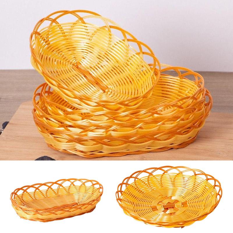 1PC Bamboo Vine Fruit Frame Plastic Rotundity Fruit Shop Ellipse Tray Storage Basket Weaving Supermarket Fruit Basket