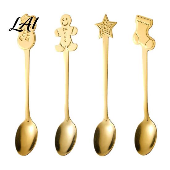 Cute Bear Coffee Stirrers 4Pcs Christmas Dessert Spoons Stainless Steel Spoons with Gingerbread Man Star Stocking Snowman Handle Unique Holiday