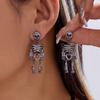 Full Rhinestone Skull Imitation Pearl Earrings For Women Gothic Punk Skeleton Dangle Earring Halloween Cosplay Party Jewelry