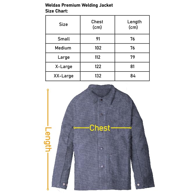 Weldas Leather Sleeve Flame Retardant Cotton Welding Royal Size [YELLOWJACKET] Jacket, 33-3060XL, Blue, XL.