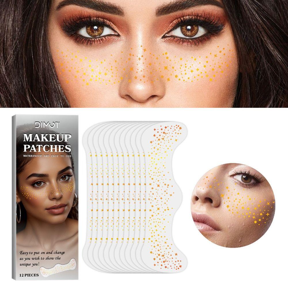12 Pcs Waterproof Glitter Freckles Face Tattoo Glitter Face Glitter Speckles Patches  for Women