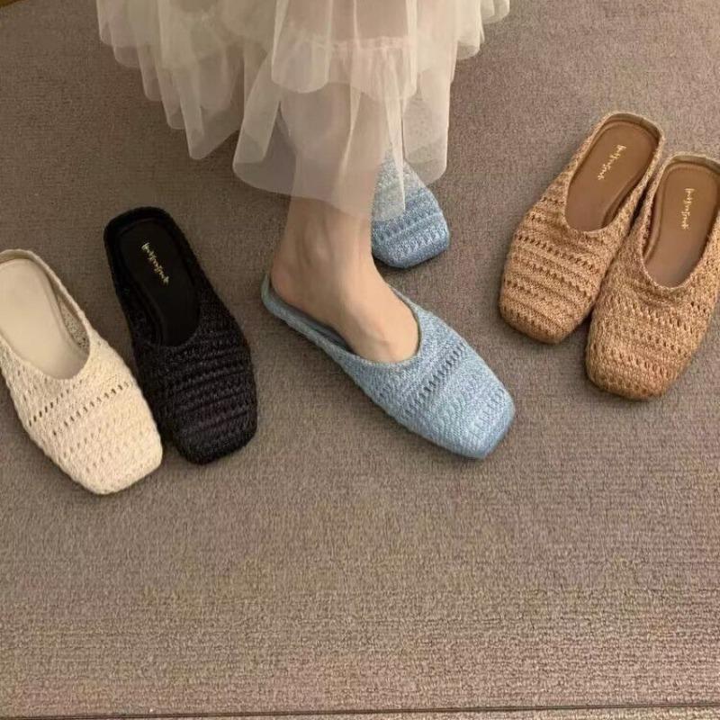 Braided Women's Flat Shoes Slippers Elegant Shallow Mouth Breathable Soft Women's Shoes Summer Walking Slippers