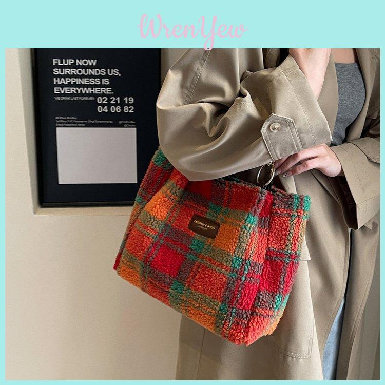 Modische Damen-Canvas-Tragetasche mit großem Fassungsvermögen und stilvollem Karomuster für Herbst und Winter