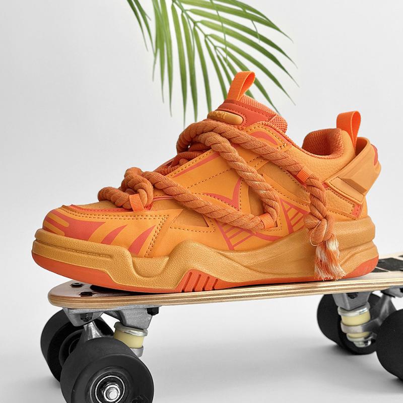 

Trendy brand embroidered orange platform bread shoes men s spring new chic street retro platform non-slip board shoes 45