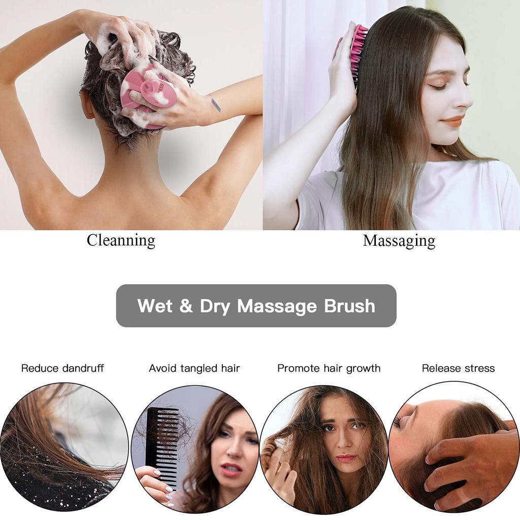 INNERNEED Shampoo 46 Scalp Brush for Cleansing and Wet and Dry Bath Brush with Unisex for All Hair Types Brush, Silicone, Soft, Long-Pronged Massage,