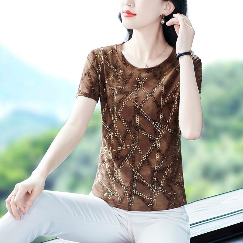 

Women s Summer Ice Silk Short Sleeve T-Shirt - Cooling, Breathable, Loose, Versatile Casual Top 4XL (140-155 lbs) кофейный