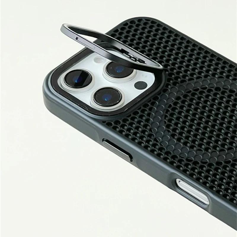 Honeycomb Grid Mesh Cooling for Magsafe Case for 16 17 Pro Max 15 14 13 12 11 Alloy Lens Bracket Wireless Charging Cover