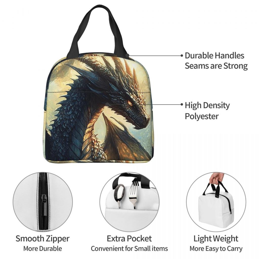 Green Dragon In The Forest Insulated Lunch Bag for Women Children Portable Food Boxes Thermal Lunch Box Tote